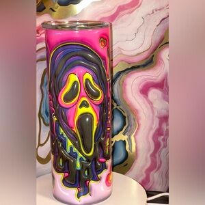 20 oz stainless steel  Pink and Black Scream Tumbler with lid and straw